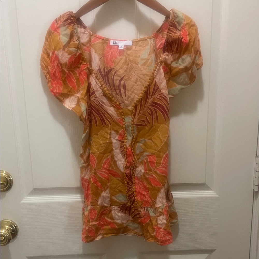 DR2 Women's Tropical Print Blouse - Orange and Red